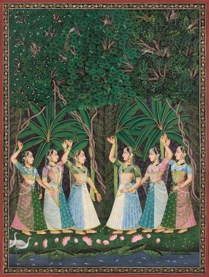  Gopis in a Forest Glade: Detailed Depiction and Symbolic Significance!